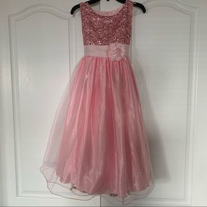 Girls Long Pink Sequin Sleeveless Dress